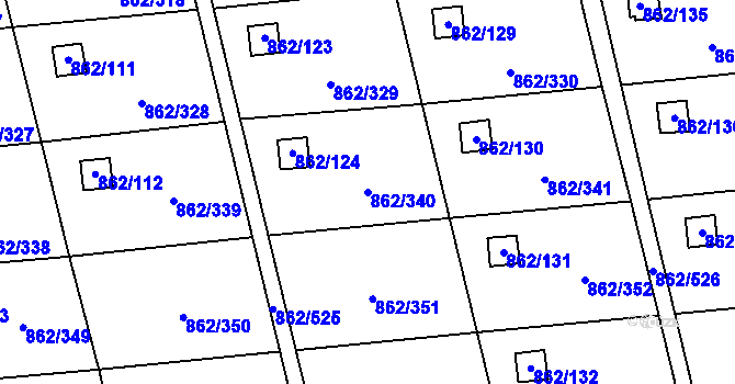 Parcela st. 862/340 v KÚ Slavonín, Katastrální mapa