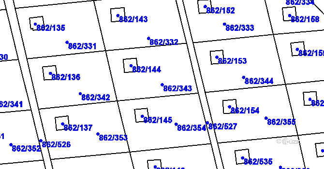 Parcela st. 862/343 v KÚ Slavonín, Katastrální mapa