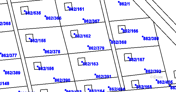 Parcela st. 862/379 v KÚ Slavonín, Katastrální mapa