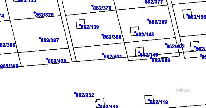 Parcela st. 862/401 v KÚ Slavonín, Katastrální mapa