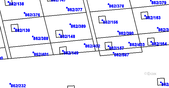 Parcela st. 862/402 v KÚ Slavonín, Katastrální mapa