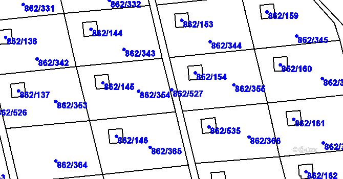Parcela st. 862/527 v KÚ Slavonín, Katastrální mapa
