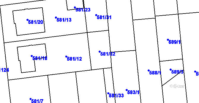 Parcela st. 581/32 v KÚ Slavonín, Katastrální mapa