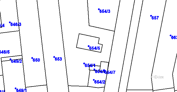 Parcela st. 654/5 v KÚ Slavonín, Katastrální mapa