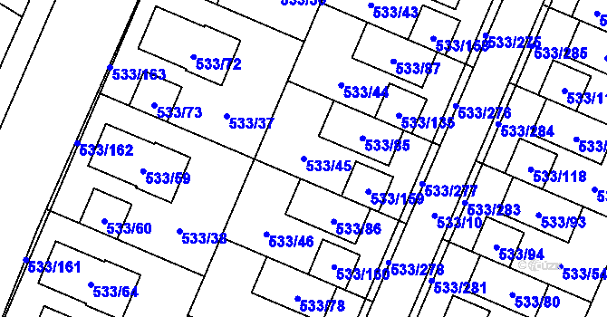 Parcela st. 533/45 v KÚ Slavonín, Katastrální mapa