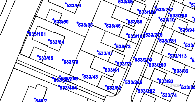 Parcela st. 533/47 v KÚ Slavonín, Katastrální mapa
