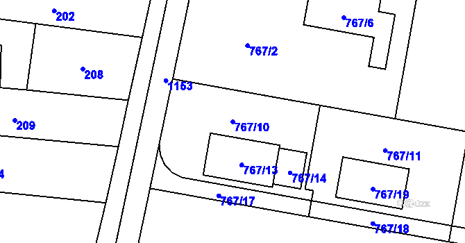Parcela st. 767/10 v KÚ Slavonín, Katastrální mapa