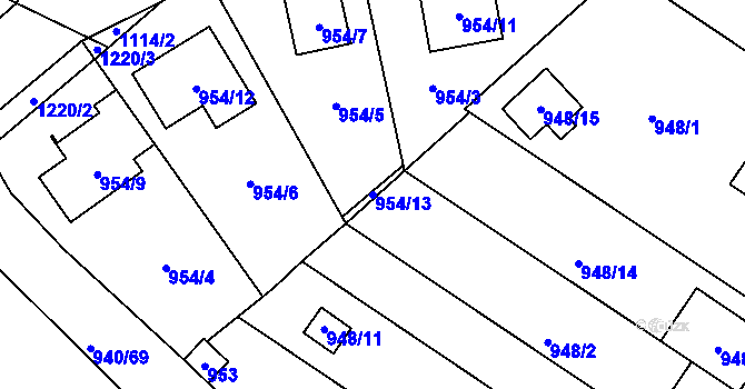 Parcela st. 954/13 v KÚ Slavonín, Katastrální mapa