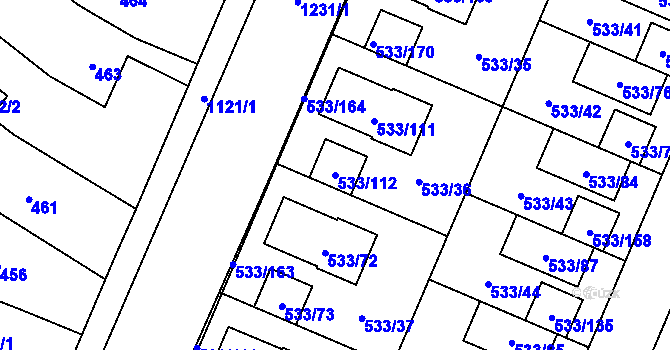 Parcela st. 533/112 v KÚ Slavonín, Katastrální mapa