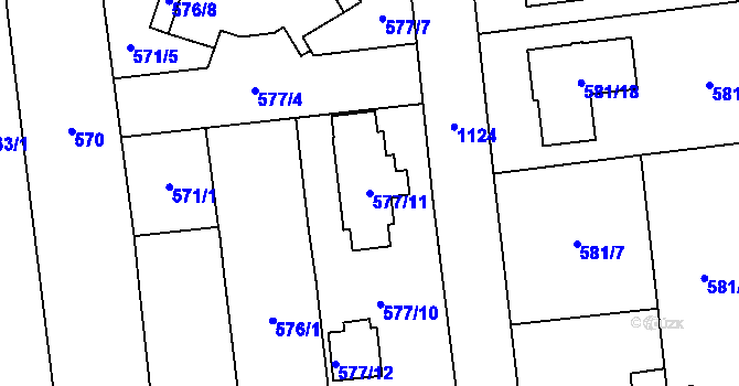 Parcela st. 577/11 v KÚ Slavonín, Katastrální mapa