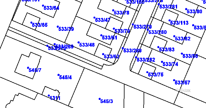 Parcela st. 533/62 v KÚ Slavonín, Katastrální mapa