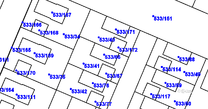 Parcela st. 533/66 v KÚ Slavonín, Katastrální mapa