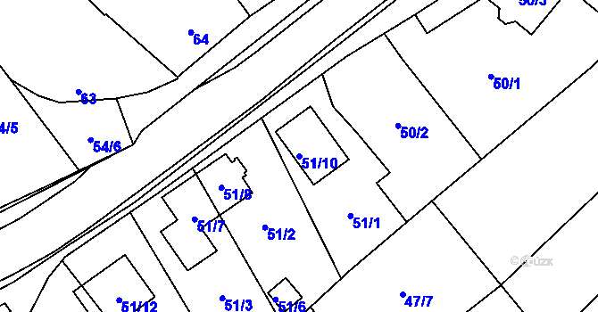 Parcela st. 51/10 v KÚ Slavonín, Katastrální mapa