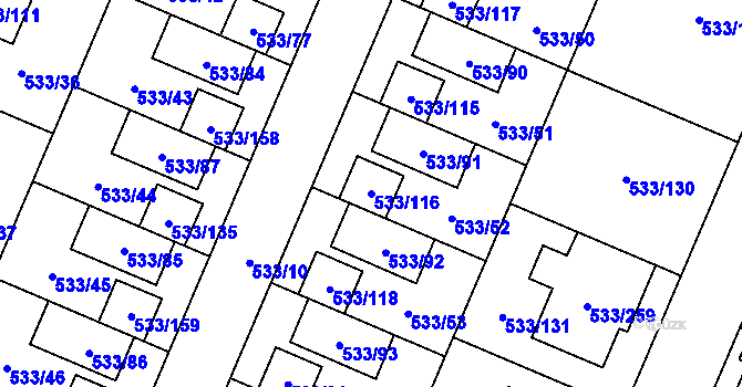 Parcela st. 533/116 v KÚ Slavonín, Katastrální mapa