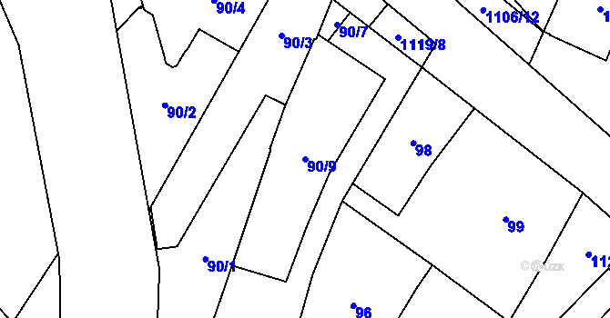 Parcela st. 90/9 v KÚ Slavonín, Katastrální mapa