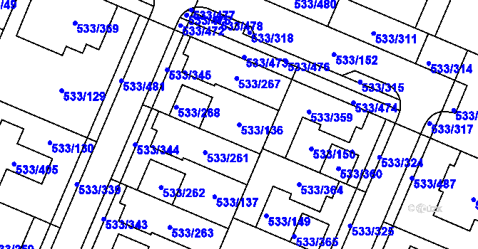 Parcela st. 533/136 v KÚ Slavonín, Katastrální mapa