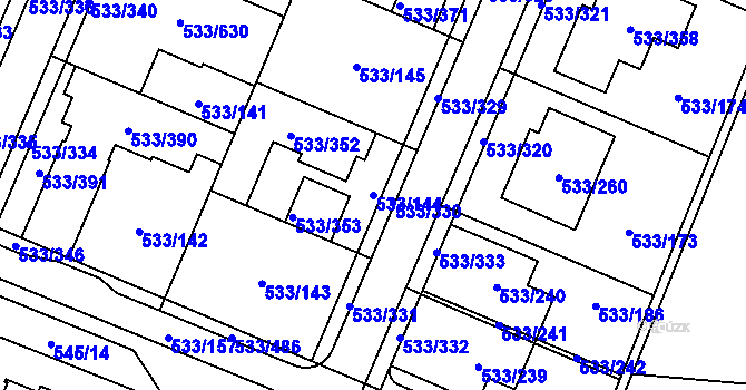 Parcela st. 533/144 v KÚ Slavonín, Katastrální mapa