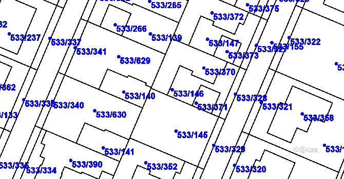 Parcela st. 533/146 v KÚ Slavonín, Katastrální mapa