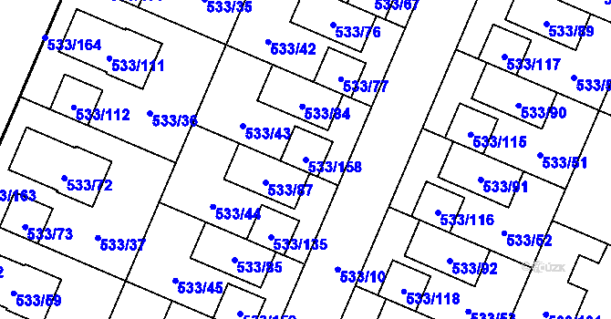 Parcela st. 533/158 v KÚ Slavonín, Katastrální mapa