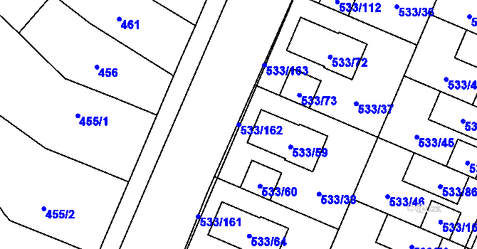 Parcela st. 533/162 v KÚ Slavonín, Katastrální mapa