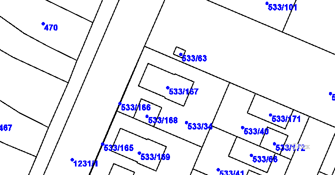 Parcela st. 533/167 v KÚ Slavonín, Katastrální mapa