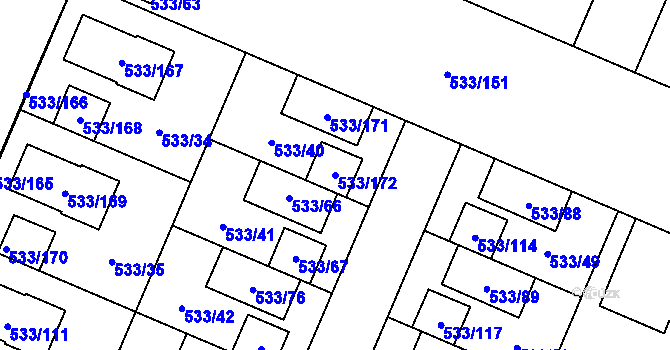 Parcela st. 533/172 v KÚ Slavonín, Katastrální mapa