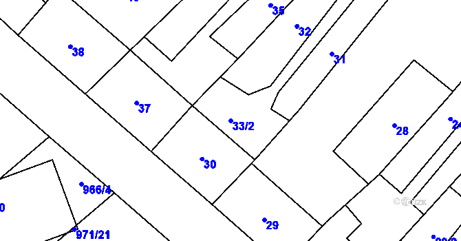 Parcela st. 33/2 v KÚ Slavonín, Katastrální mapa