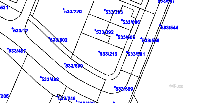 Parcela st. 533/219 v KÚ Slavonín, Katastrální mapa