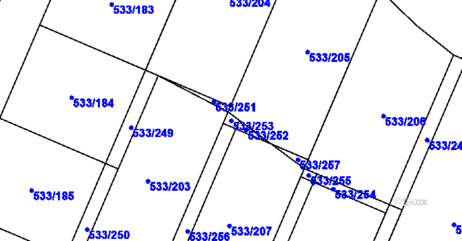 Parcela st. 533/253 v KÚ Slavonín, Katastrální mapa