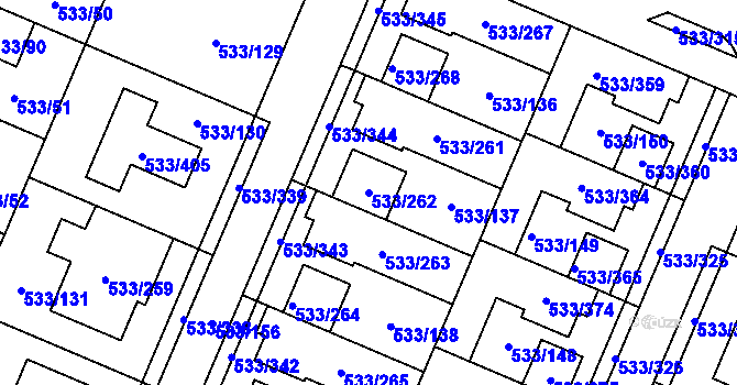 Parcela st. 533/262 v KÚ Slavonín, Katastrální mapa