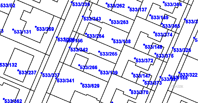Parcela st. 533/265 v KÚ Slavonín, Katastrální mapa