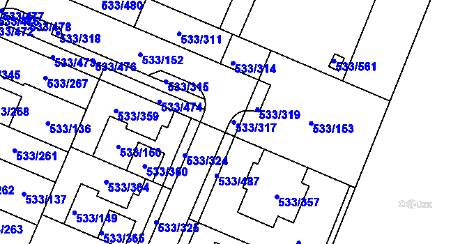 Parcela st. 533/317 v KÚ Slavonín, Katastrální mapa