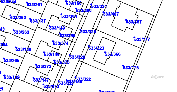 Parcela st. 533/323 v KÚ Slavonín, Katastrální mapa