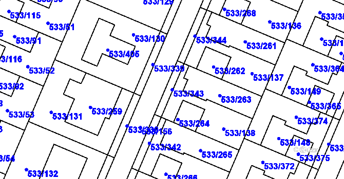 Parcela st. 533/343 v KÚ Slavonín, Katastrální mapa