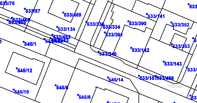 Parcela st. 533/346 v KÚ Slavonín, Katastrální mapa