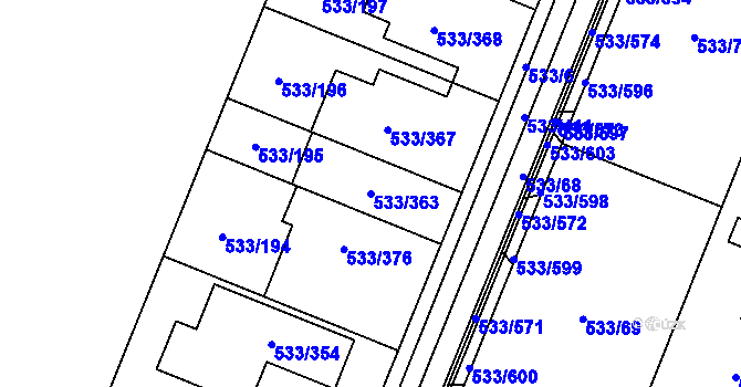 Parcela st. 533/363 v KÚ Slavonín, Katastrální mapa
