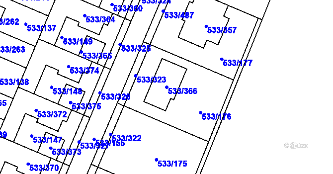 Parcela st. 533/366 v KÚ Slavonín, Katastrální mapa