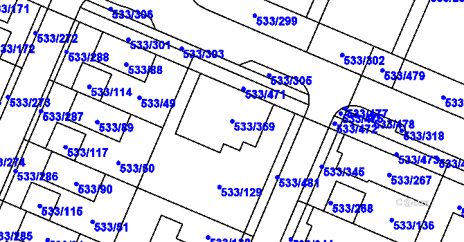 Parcela st. 533/369 v KÚ Slavonín, Katastrální mapa