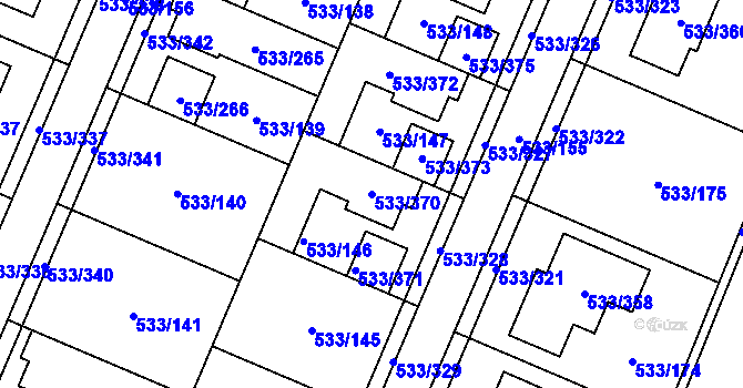 Parcela st. 533/370 v KÚ Slavonín, Katastrální mapa