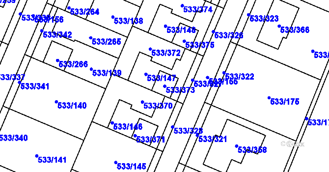 Parcela st. 533/373 v KÚ Slavonín, Katastrální mapa