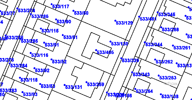 Parcela st. 533/405 v KÚ Slavonín, Katastrální mapa