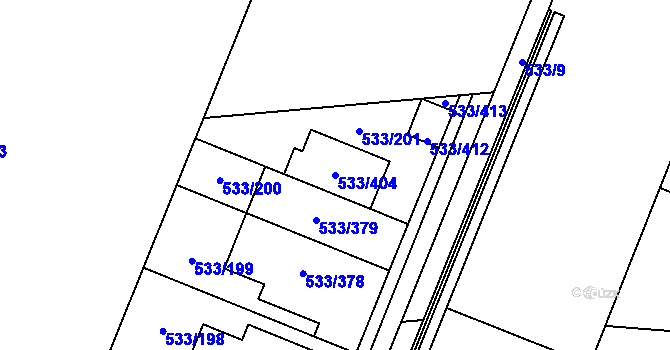 Parcela st. 533/404 v KÚ Slavonín, Katastrální mapa