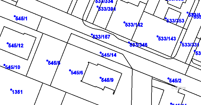 Parcela st. 545/14 v KÚ Slavonín, Katastrální mapa