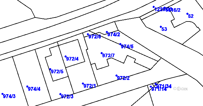 Parcela st. 972/7 v KÚ Slavonín, Katastrální mapa