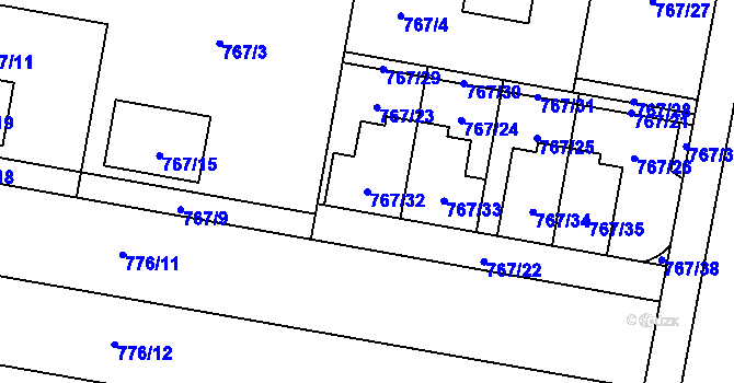 Parcela st. 767/32 v KÚ Slavonín, Katastrální mapa