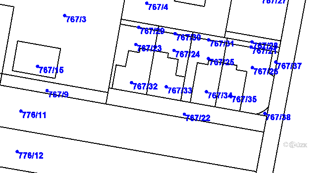 Parcela st. 767/33 v KÚ Slavonín, Katastrální mapa