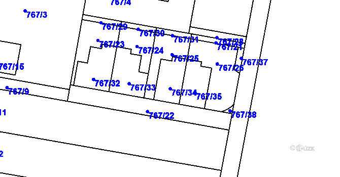 Parcela st. 767/34 v KÚ Slavonín, Katastrální mapa