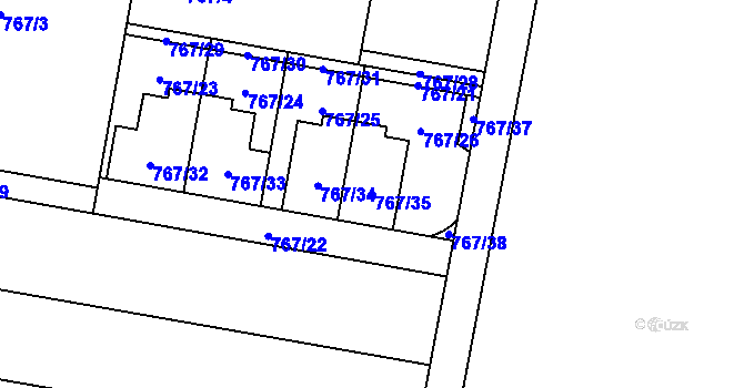 Parcela st. 767/35 v KÚ Slavonín, Katastrální mapa