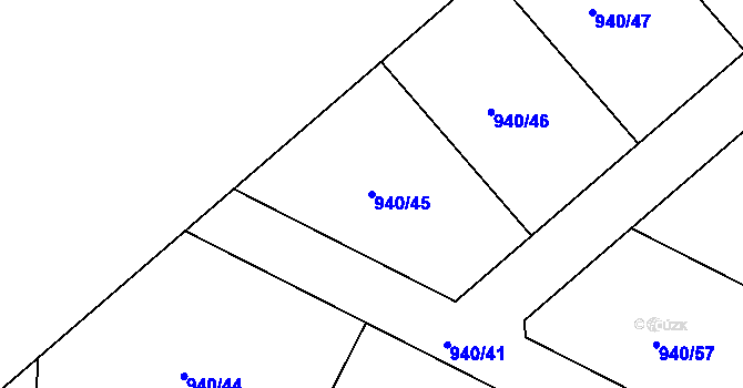 Parcela st. 940/45 v KÚ Slavonín, Katastrální mapa