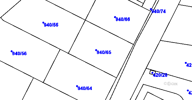 Parcela st. 940/65 v KÚ Slavonín, Katastrální mapa